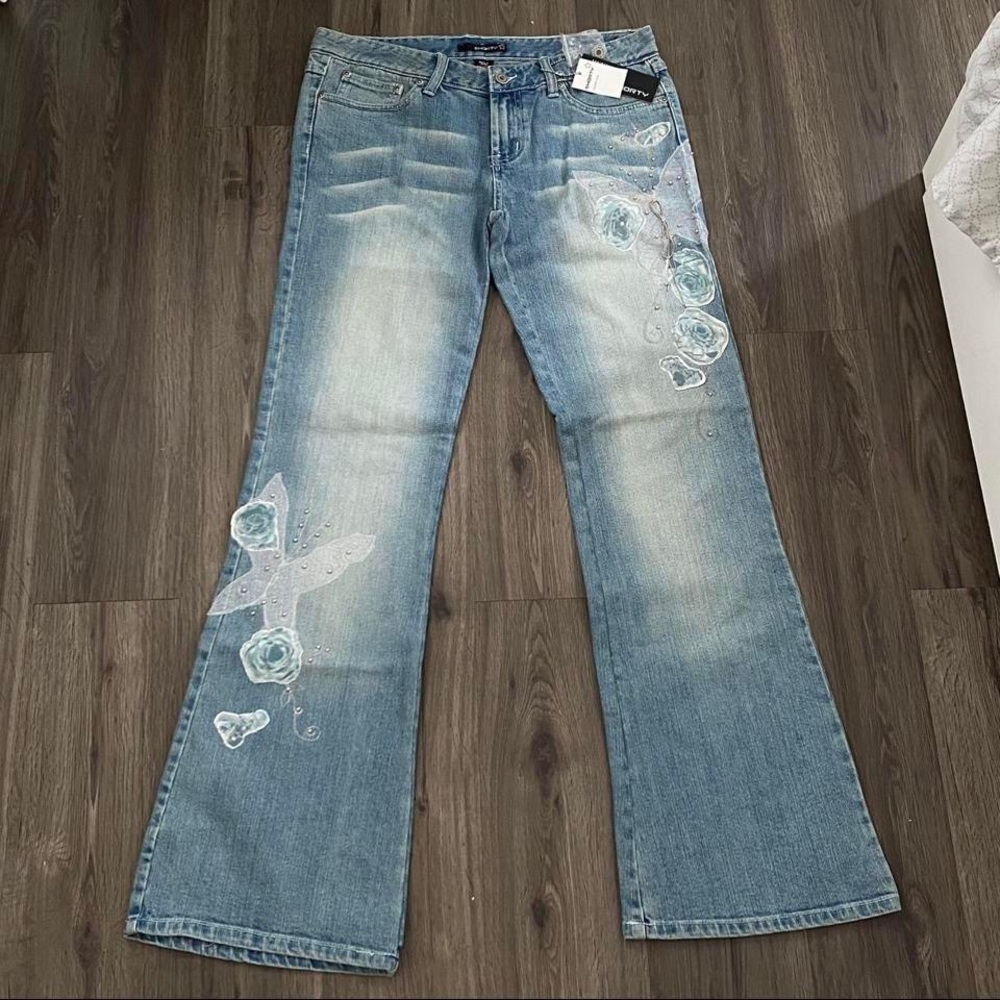 Y2K Embroidered Butterly Flare Jeans!